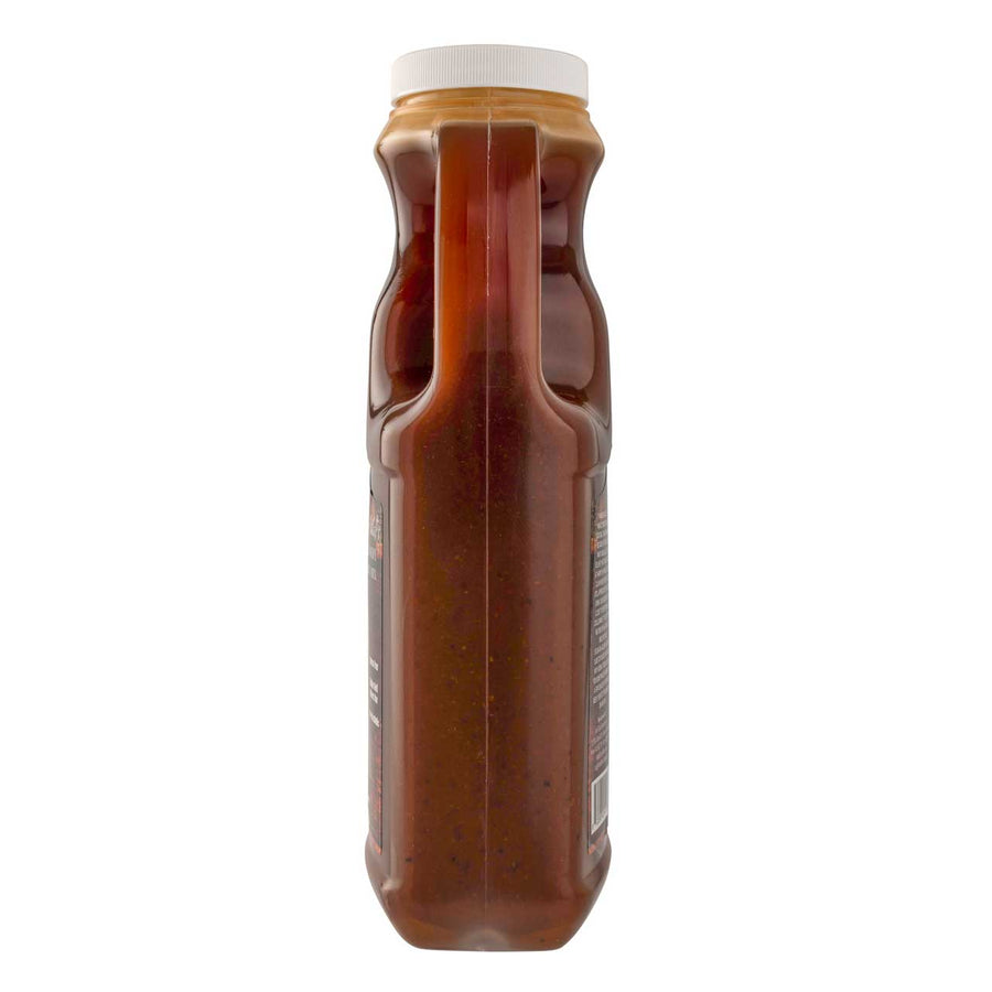 Bottle of bloody mary mix on a white background