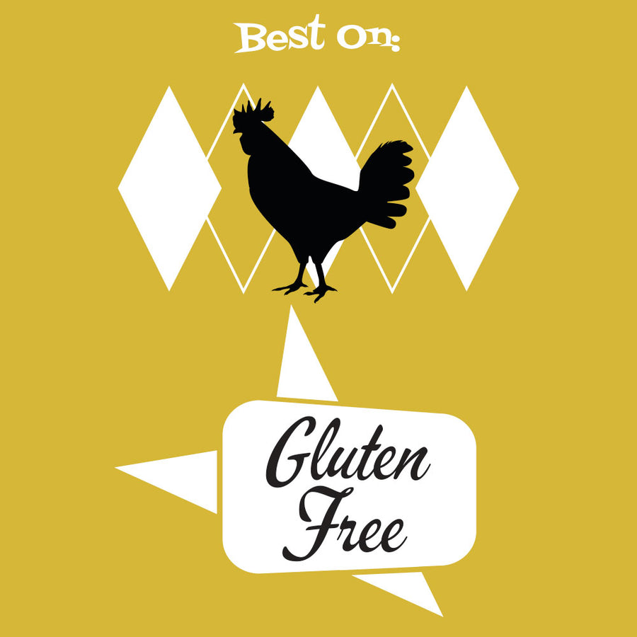 Rooster icon with 'Gluten Free' label on a yellow background