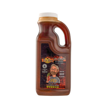 Bottle of Bloody Mary mix with a label on a white background